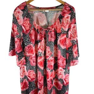 Venezia Plus Size 26/28W 4X Top Pull On Vneck Red Black Lightweight Short Sleeve